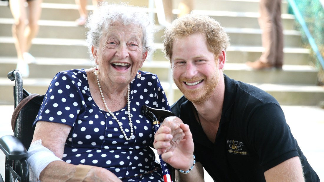 Prince Harry meets 95 year old Ruth Uffleman